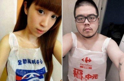 【台湾】コンビニのレジ袋で作った水着、自撮り大好き女子の間で流行中